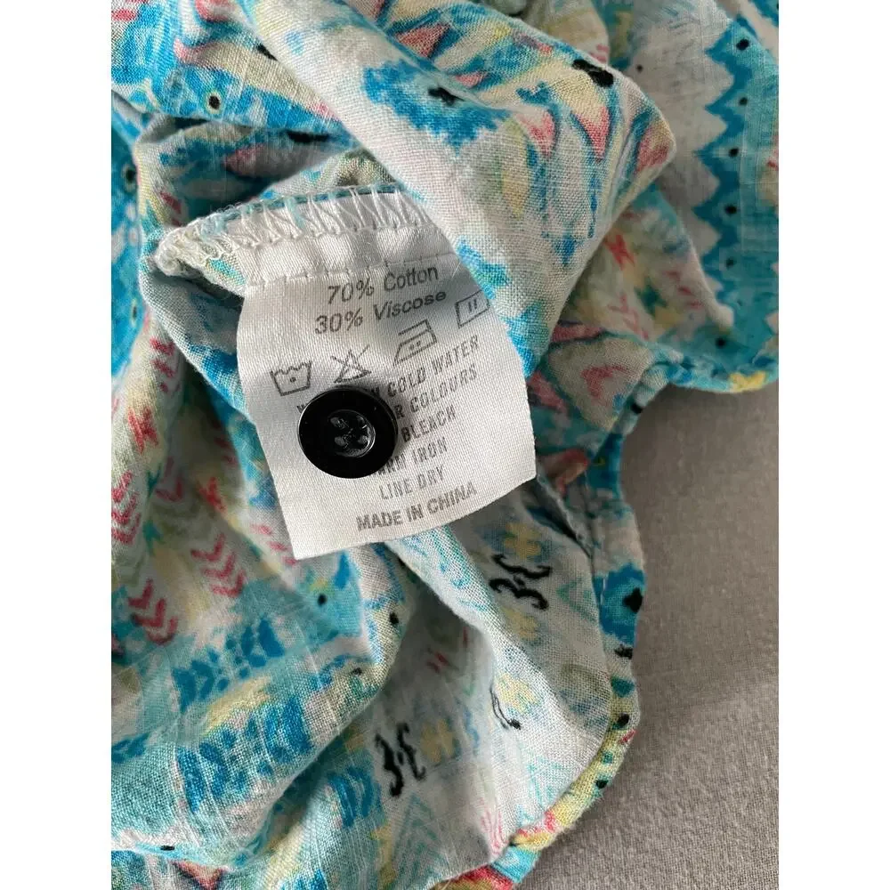 Vat Pave Abstract print Button Up Short Sleeve Top SZ L Cotton Blend - Picture 5 of 9